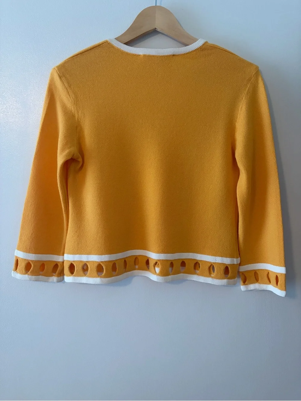 St. John Sport by Marie Gray Size S Golden Yellow Santana Knit Sweater Cutouts - Picture 8 of 8